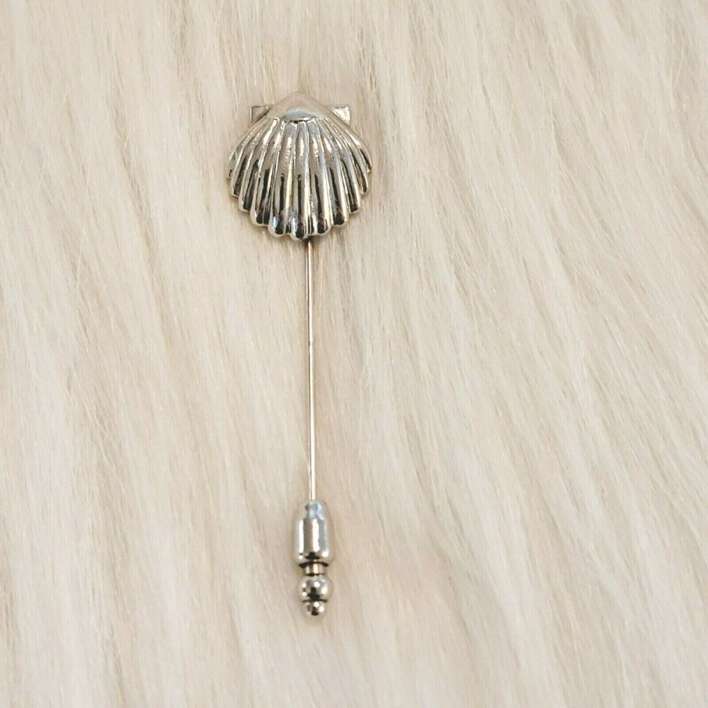 Vintage Crown Trifari Seashell Stick Pin Silver Tone Metal Signed Beach 7901